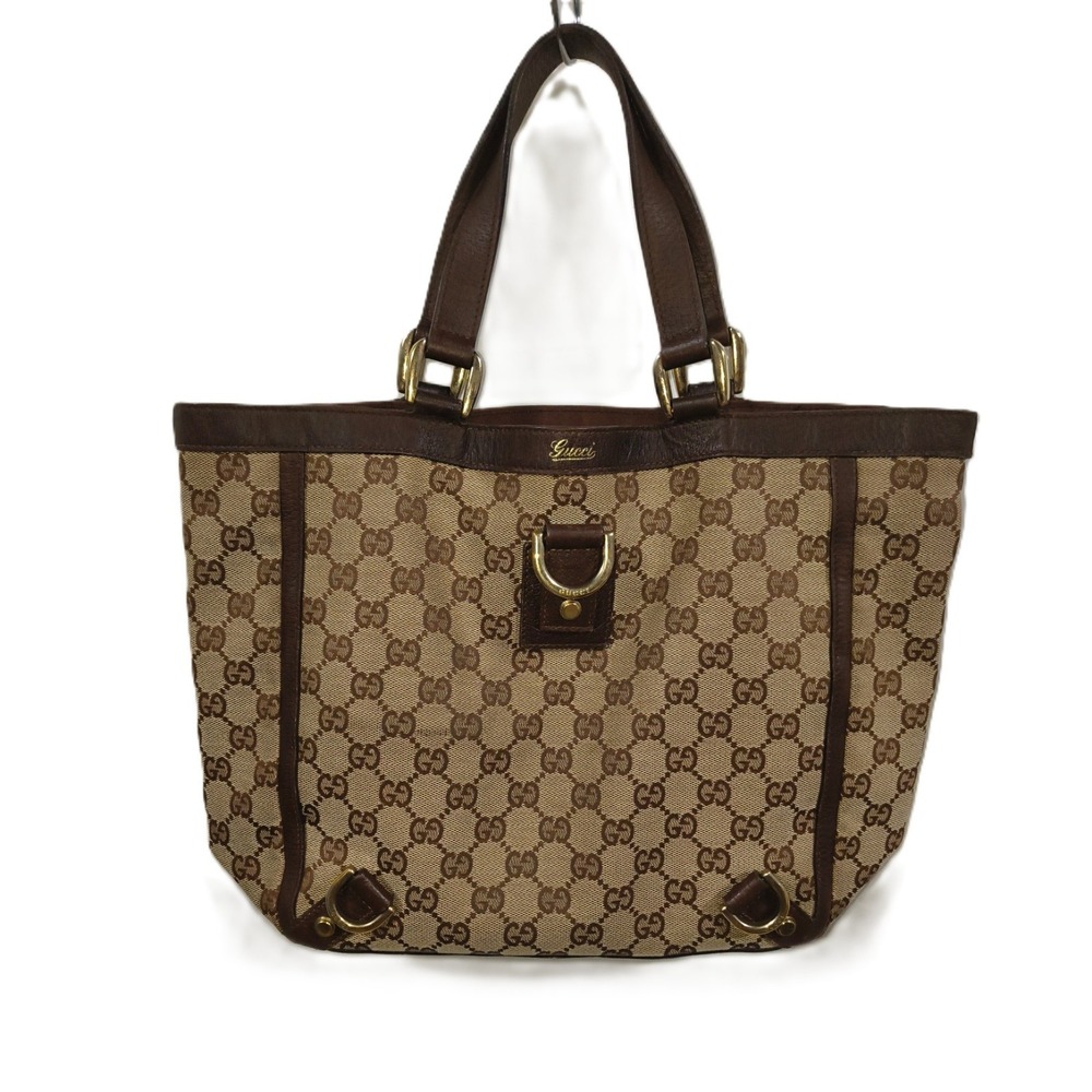 Gucci Abbey D-ring 2 Handle Canvas Tote Brown and Tan 10 x 10 x 4